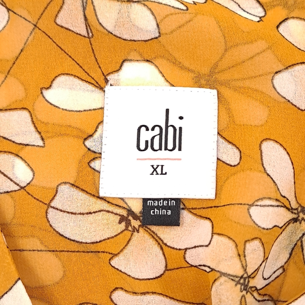 CAbi Thrive Floral Double Layer Chiffon Top Butterscotch Yellow V-Neck Flowy XL - Picture 5 of 8